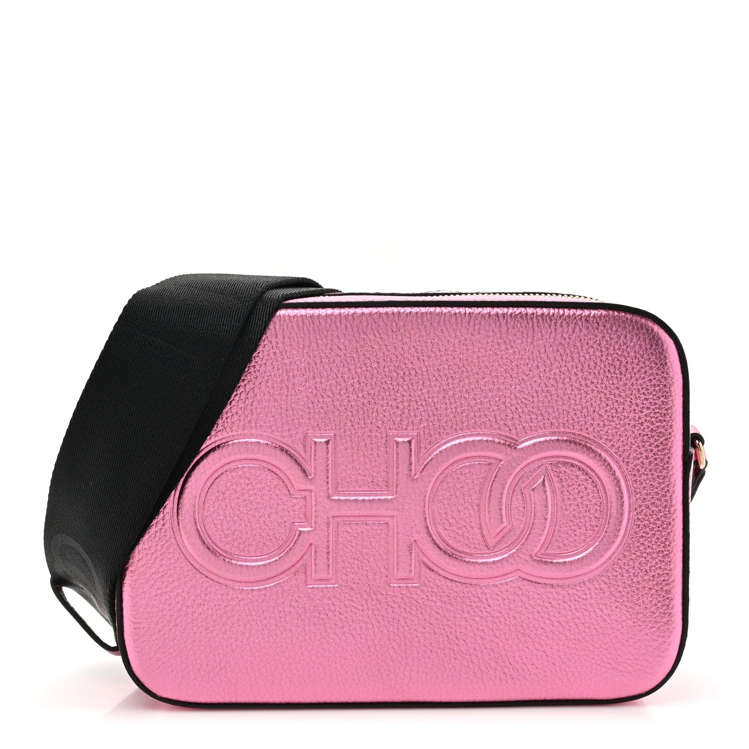 Jimmy Choo Metallic Calfskin Logo Camera Bag Peony 1 of 11