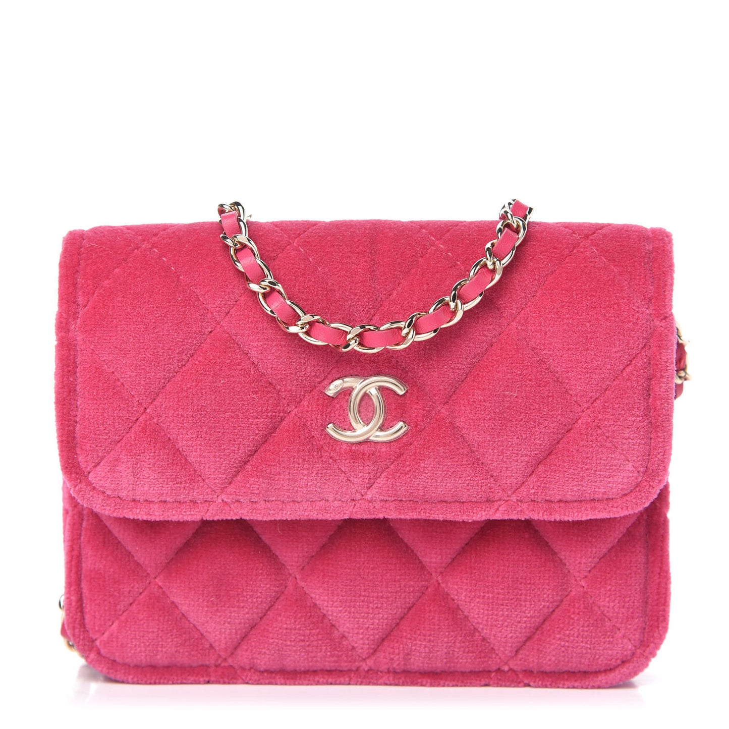 Velvet Quilted Pearl Crush Flap With Chain Pink