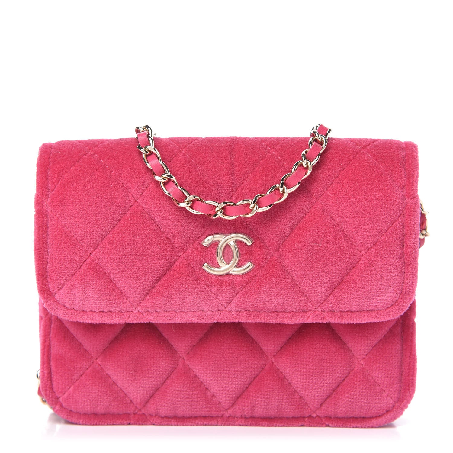 Chanel Velvet Quilted Pearl Crush Flap With Chain Pink 1 of 11