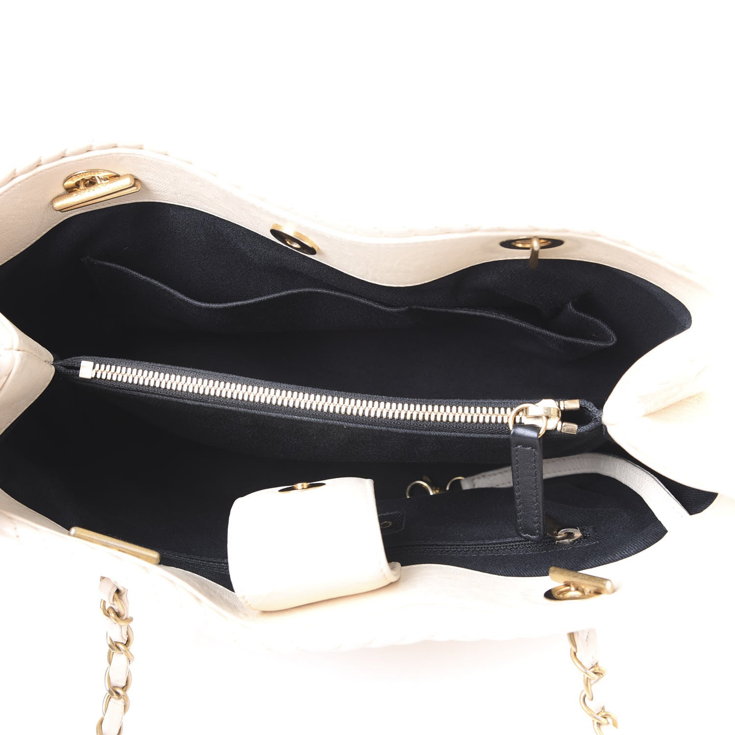 Chanel Wrinkled Lambskin Chevron Quilted Surpique Tote White 4 of 11