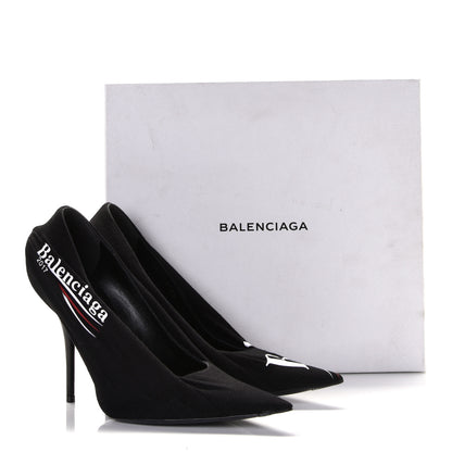 Balenciaga Jersey Crepe Political Campaign Logo Knife 115 Pointed Pumps 38 Black White Rouge 10 of 10