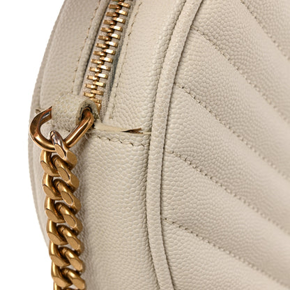 Saint Laurent Grain De Poudre Matelasse Chevron Quilted Round Vinyle Camera Bag Crema Soft 12 of 12