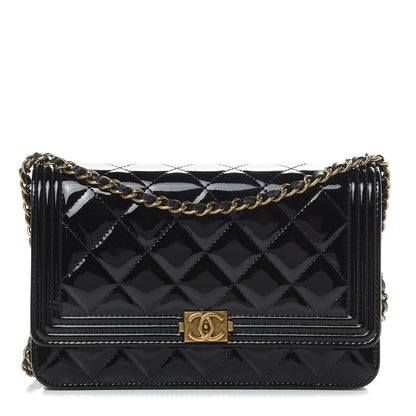 Chanel Patent Calfskin Quilted Boy Wallet On Chain WOC Black 1 of 13