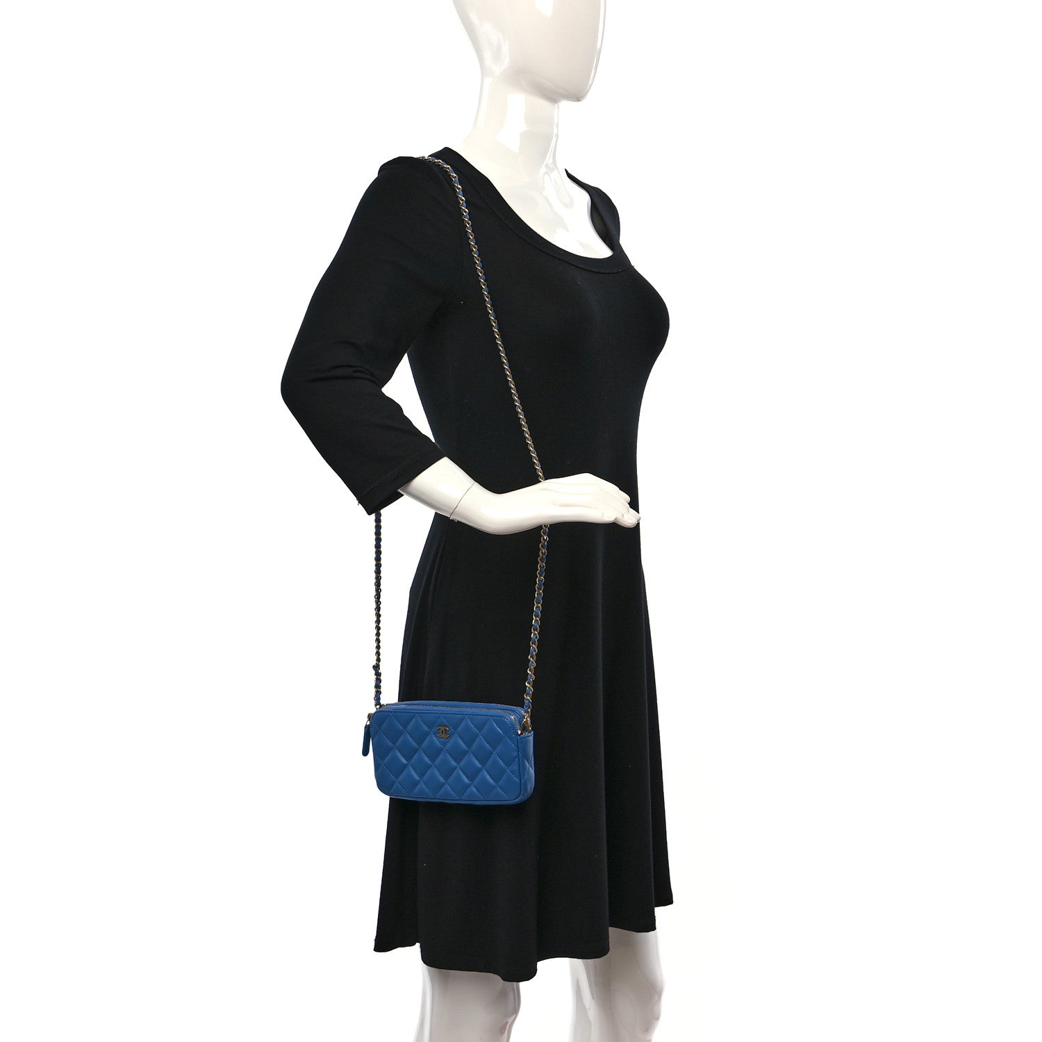 Chanel Lambskin Quilted Small Clutch With Chain Blue 2 of 10