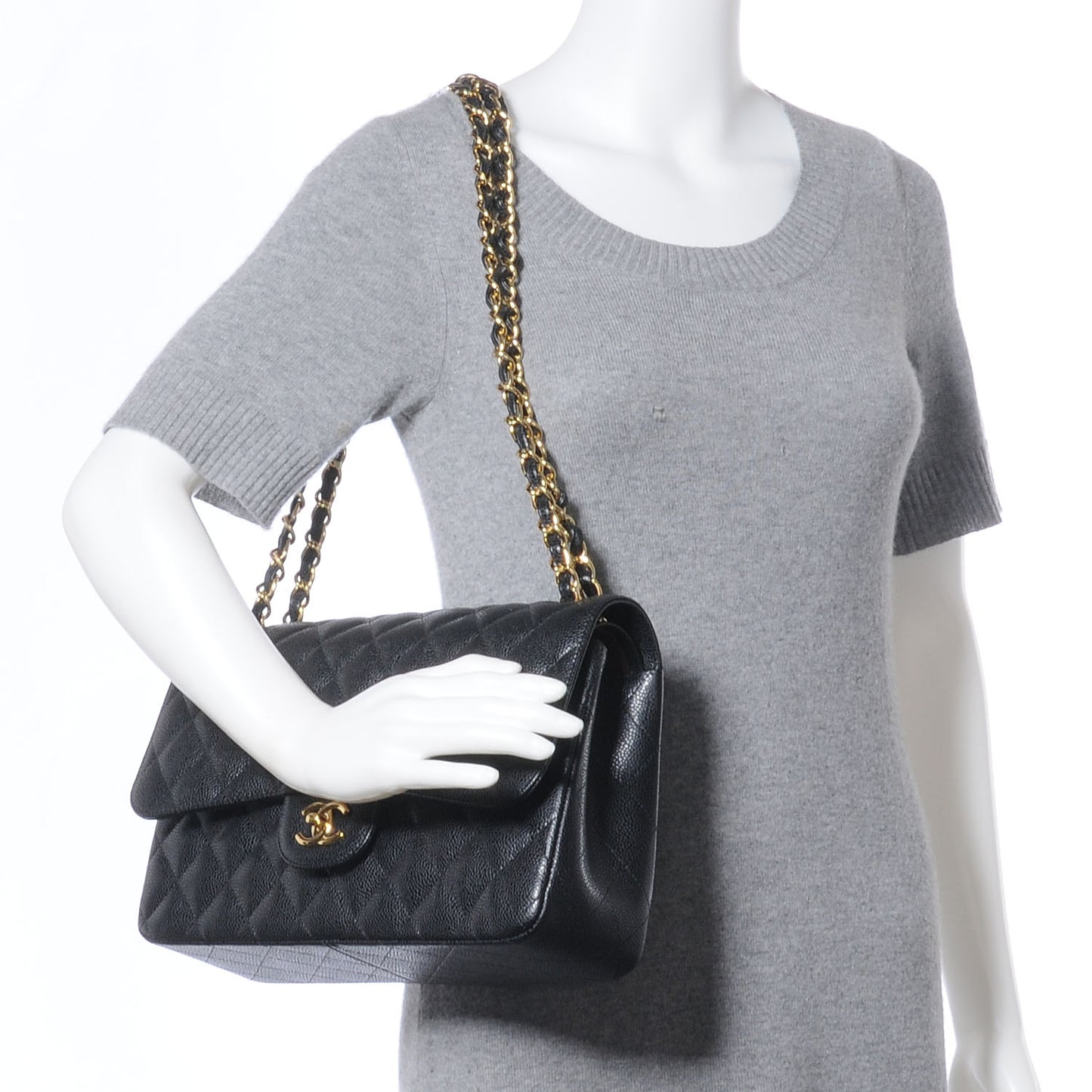 Caviar Quilted Jumbo Double Flap Black