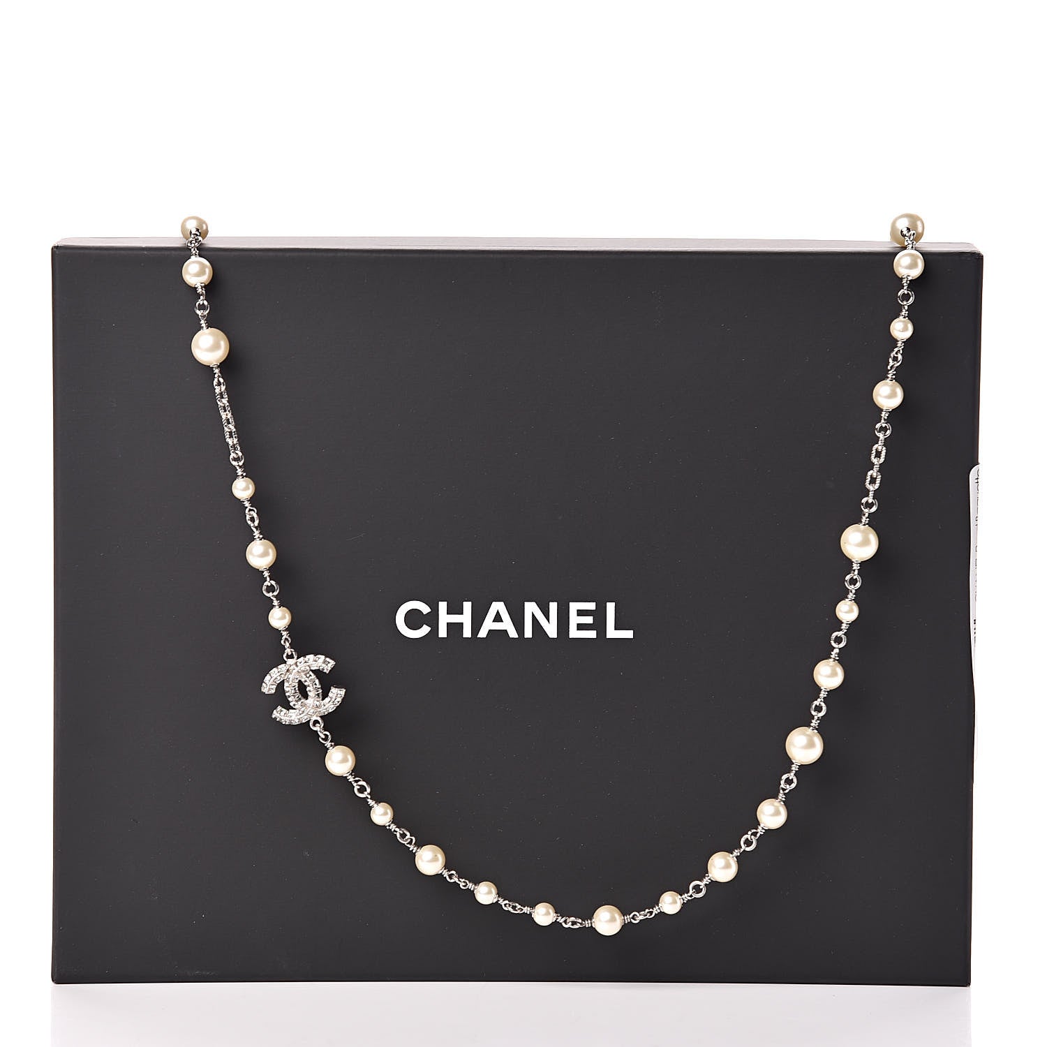Chanel Pearl Baguette CC Long Necklace Silver 8 of 8