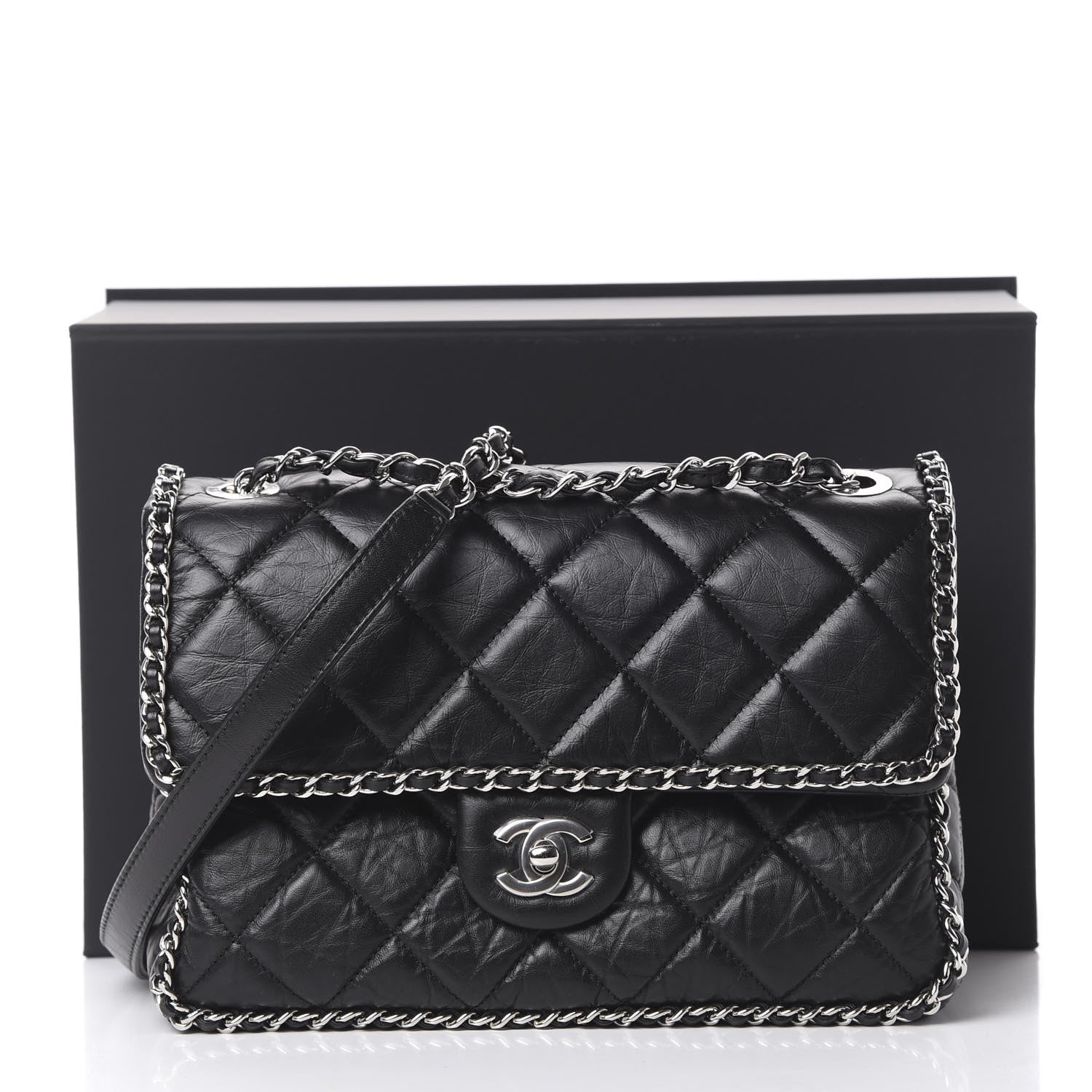 Chanel Crumpled Calfskin Medium Chain Flap Black 10 of 10