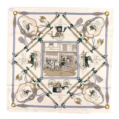 Hermes Silk Palonniers Scarf 70 Blanc Vert Sapin Beige 1 of 3
