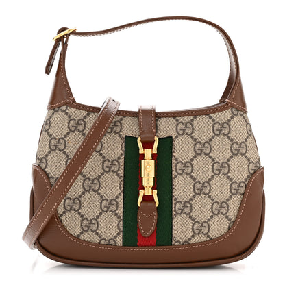 Gucci GG Supreme Monogram Azalea Calfskin Web Mini Jackie 1961 Hobo Beige Ebony Brown Sugar 1 of 11
