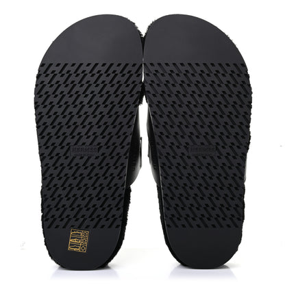 Hermes Calfskin Woolskin Womens Chypre Sandals 39 Black 5 of 7