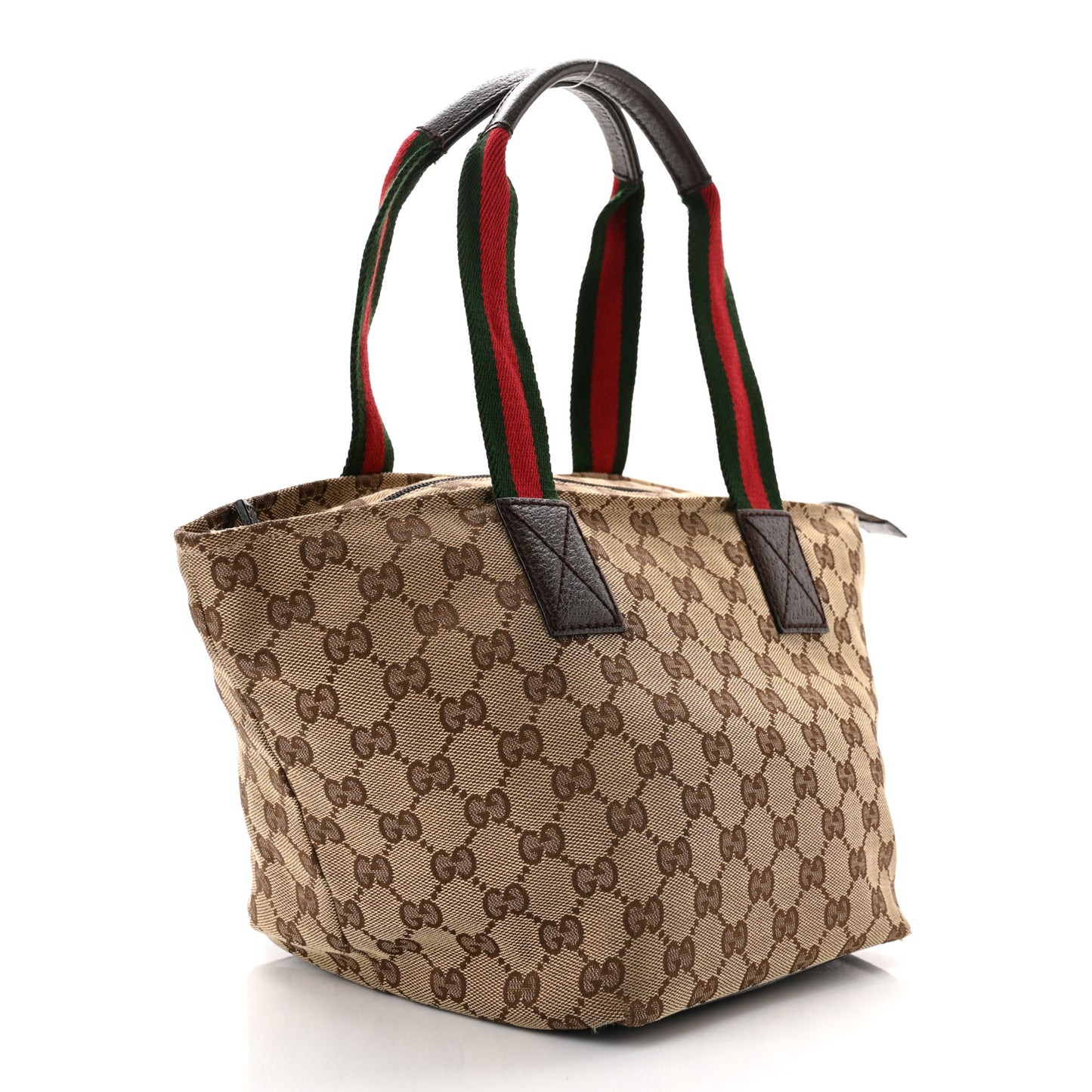GG Monogram Small Web Handle Bucket Tote Dark Brown
