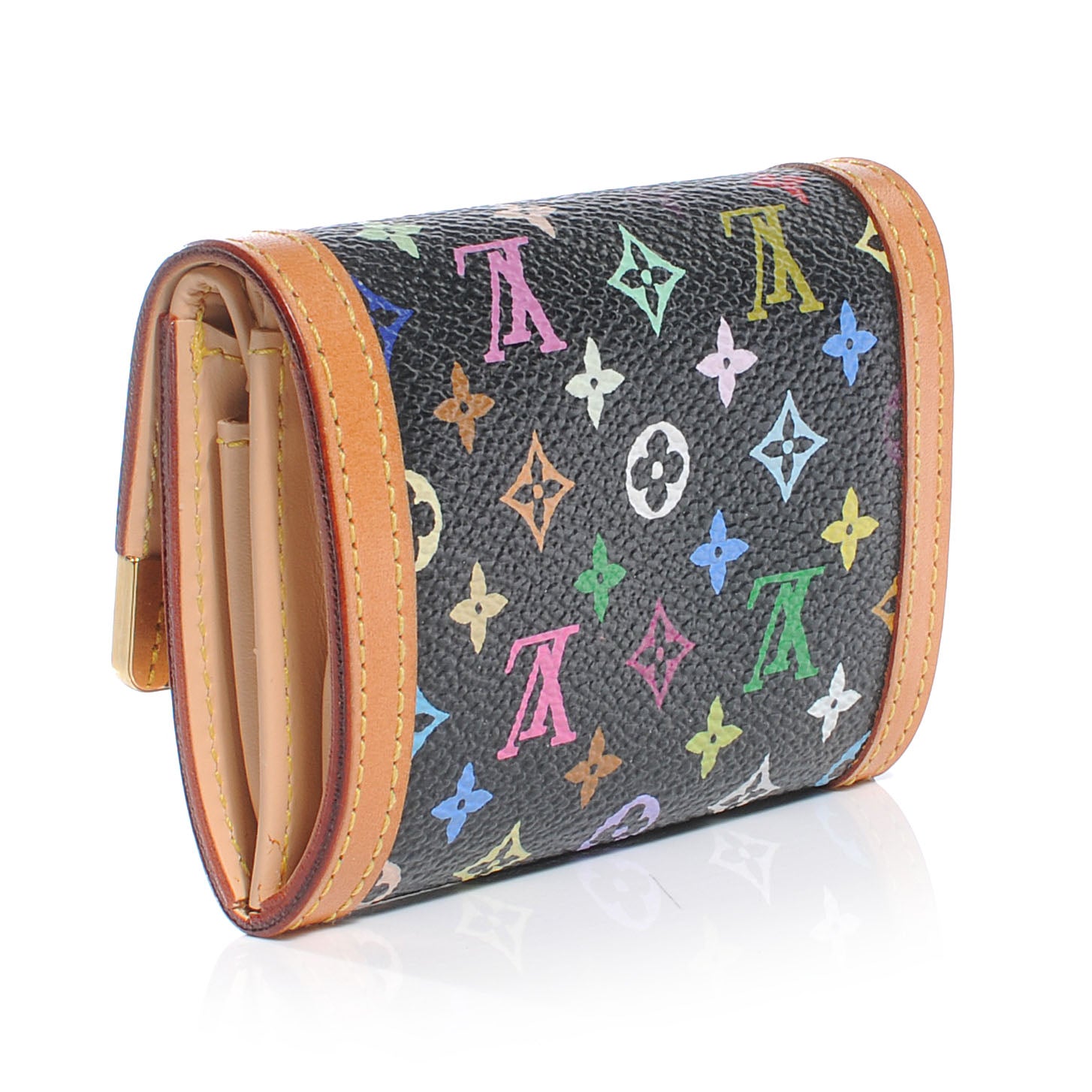 Louis Vuitton Monogram Multicolor Porte-Monnaie Plat Coin Purse Black 3 of 7
