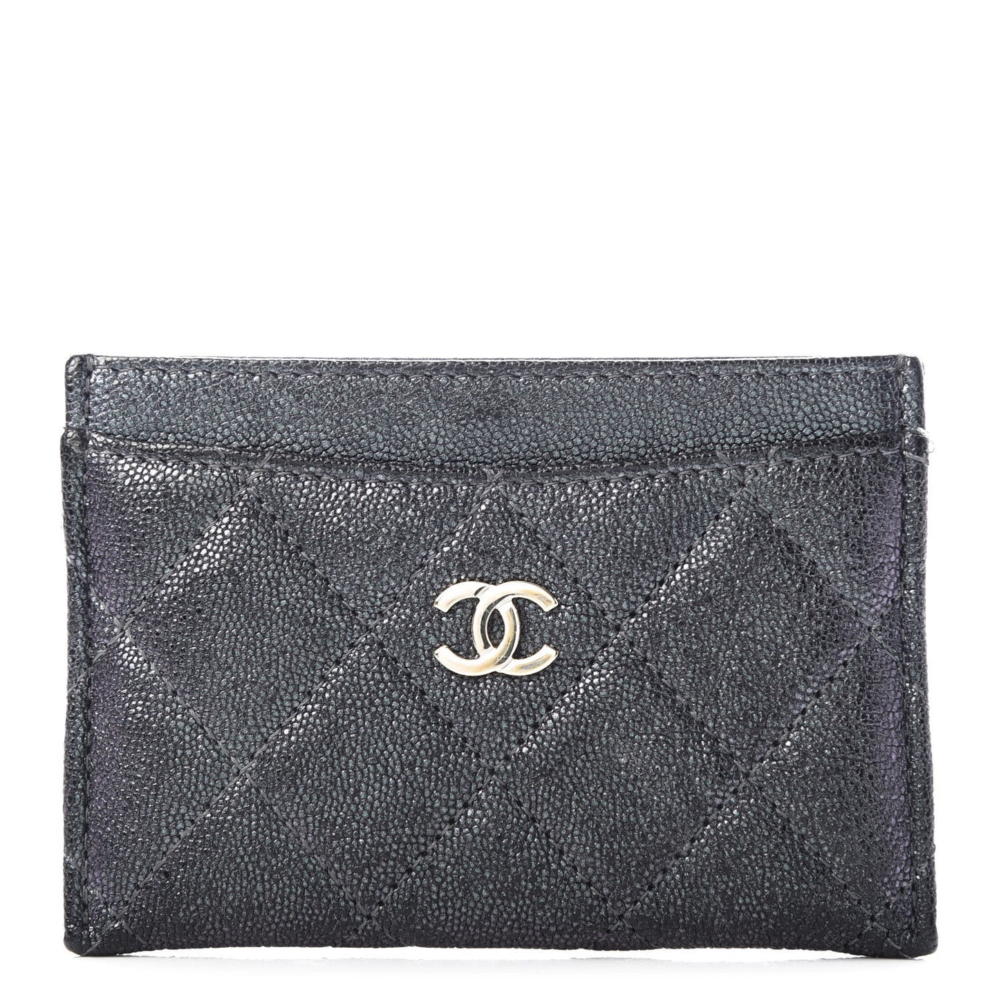 Iridescent Caviar Quilted Card Holder Black