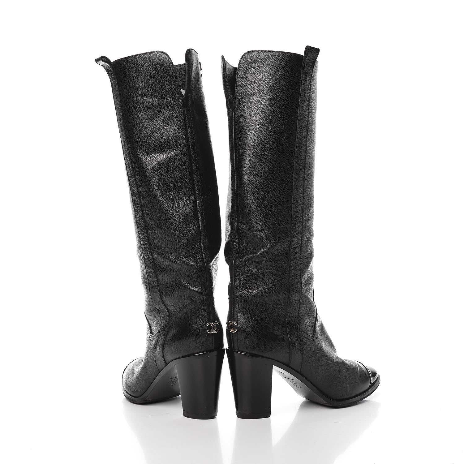 Chanel Lambskin Patent CC Cap Toe High Boots 39 Black 5 of 10