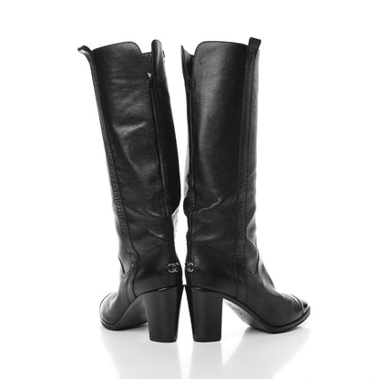 Chanel Lambskin Patent CC Cap Toe High Boots 39 Black 5 of 10