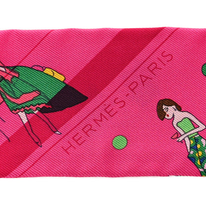 Hermes Silk Ex-Libris Les Parisie Twilly Rose Indien Vert Bleu 2 of 4