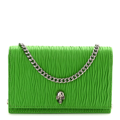 Alexander McQueen Lambskin Pleated Skull Small Chain Crossbody Bag Acid Green 1 of 9