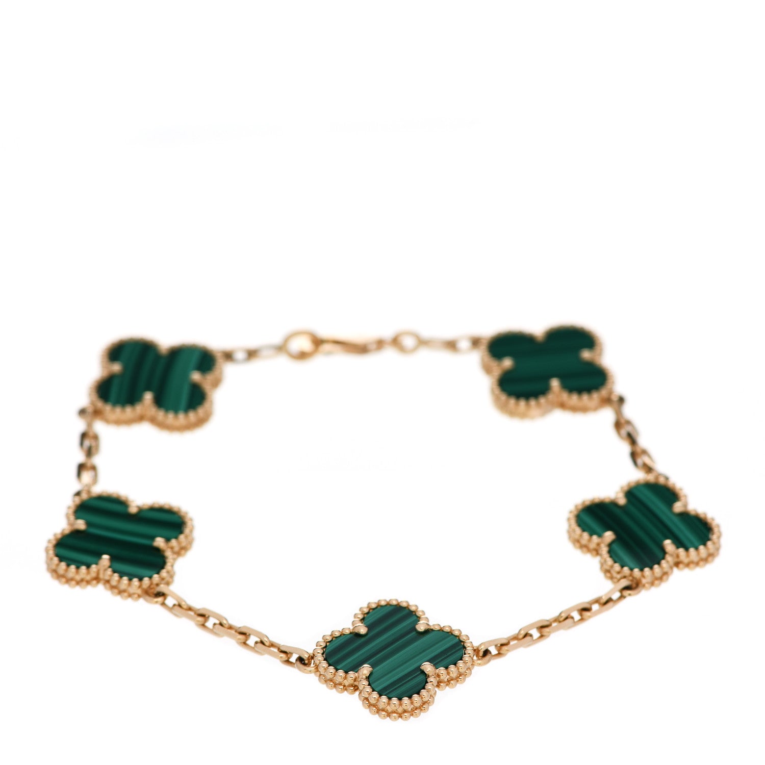 Van Cleef & Arpels 18K Yellow Gold Malachite 5 Motifs Vintage Alhambra Bracelet 1 of 6
