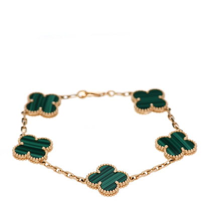 Van Cleef & Arpels 18K Yellow Gold Malachite 5 Motifs Vintage Alhambra Bracelet 1 of 6