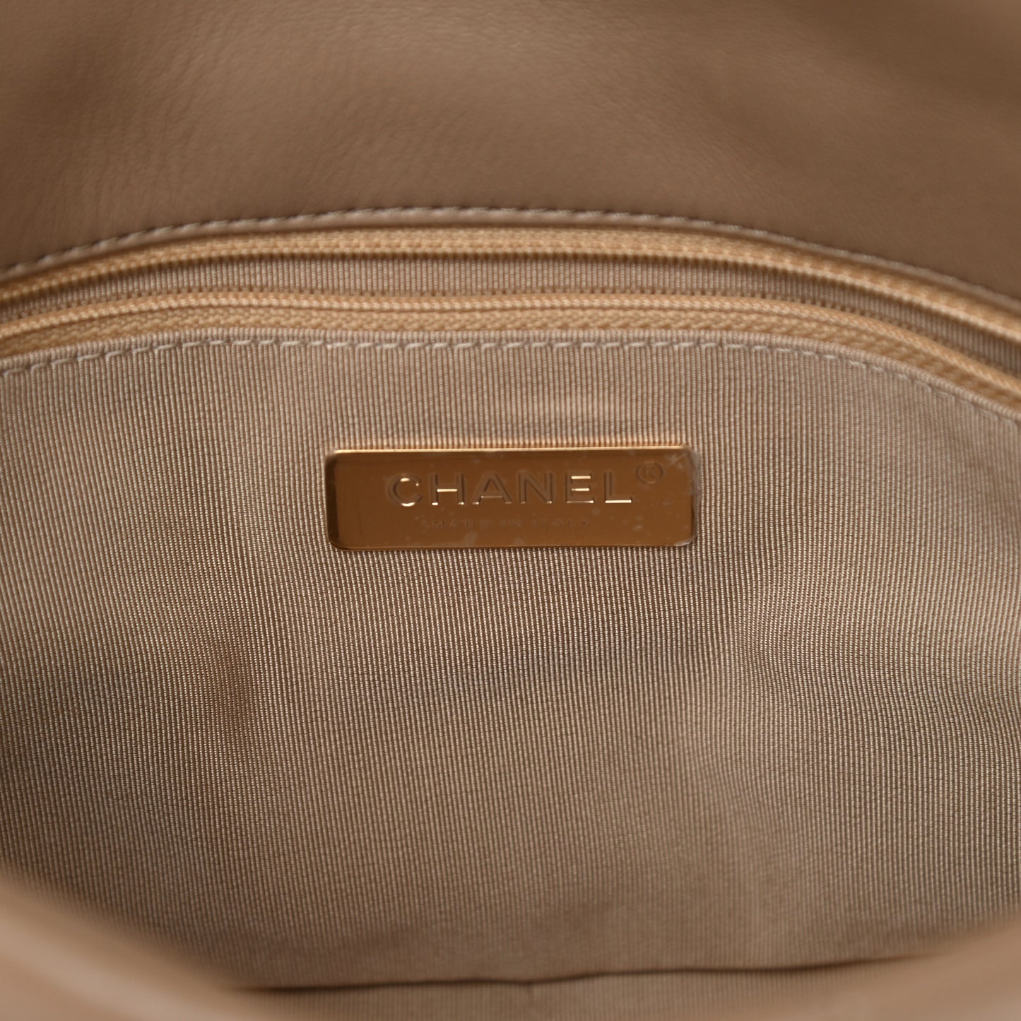 Lambskin Quilted Medium Chanel 19 Flap Dark Beige
