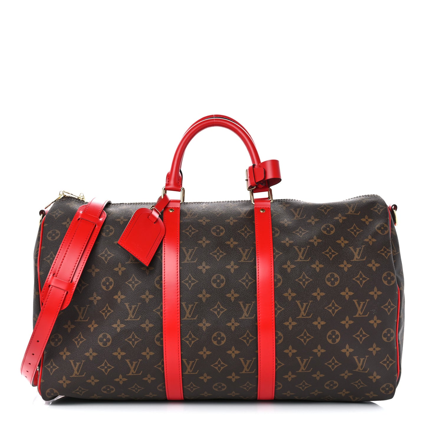Calfskin Monogram Keepall Bandouliere 50 Coquelicot