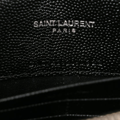 Saint Laurent Grain De Poudre Matelasse Chevron Monogram Envelope Chain Wallet Black 7 of 11
