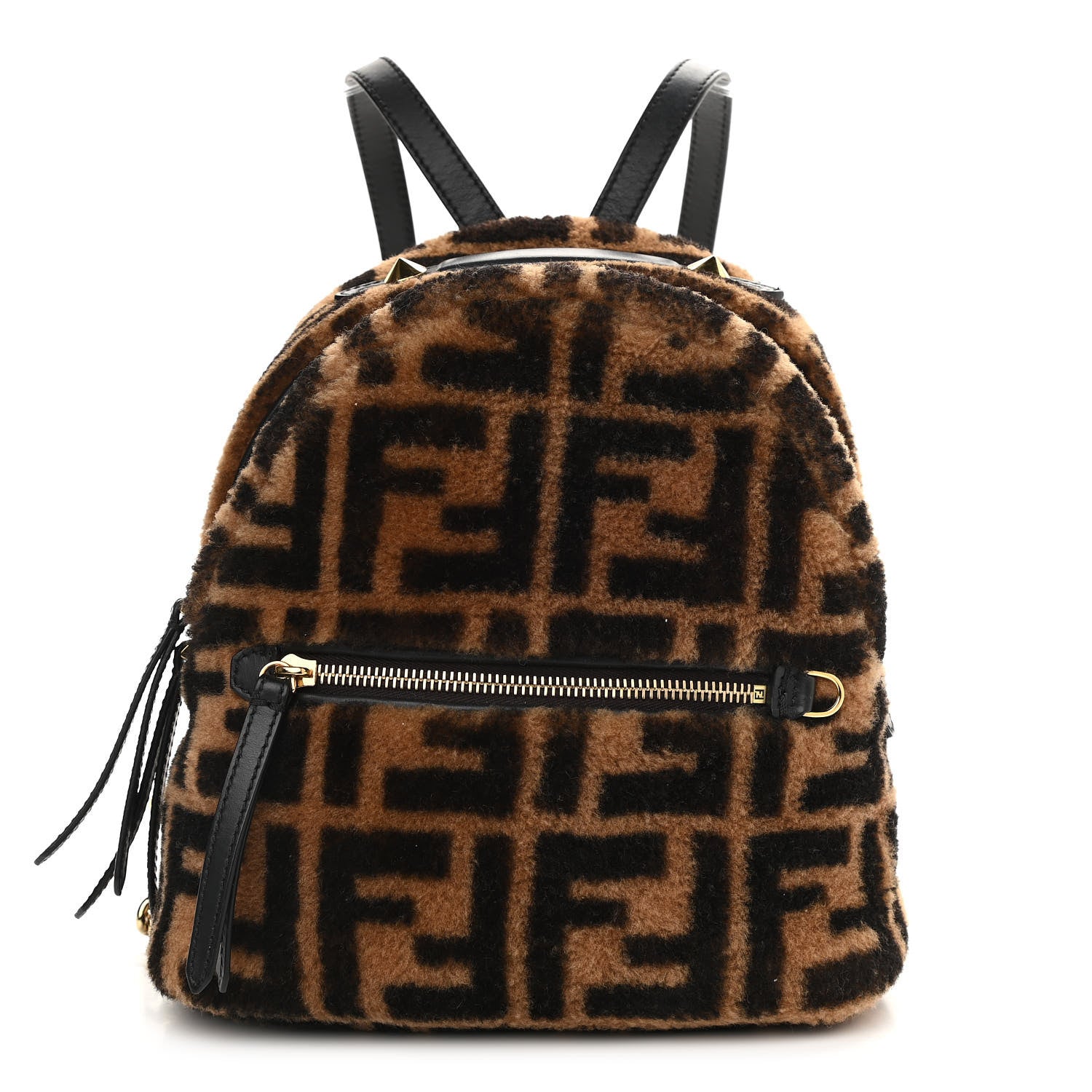 Fendi Shearling Macro FF 1974 Mini Backpack Tobacco Black 1 of 11