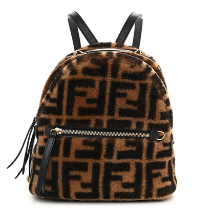 Fendi Shearling Macro FF 1974 Mini Backpack Tobacco Black 1 of 11