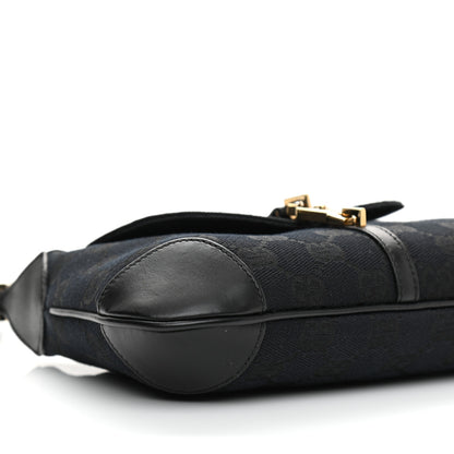 Gucci Calfskin Monogram Bamboo Handle Jackie O Hobo Black 9 of 10
