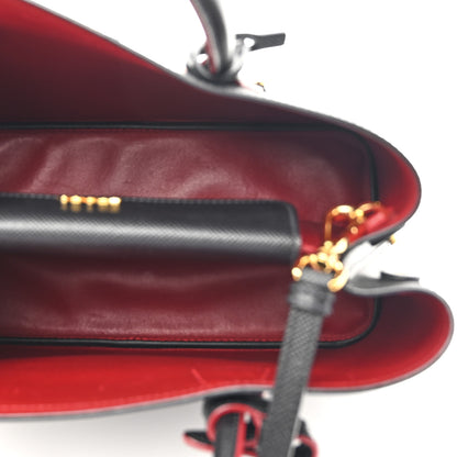 Prada Saffiano Cuir Medium Double Bag Black Fuoco 5 of 13
