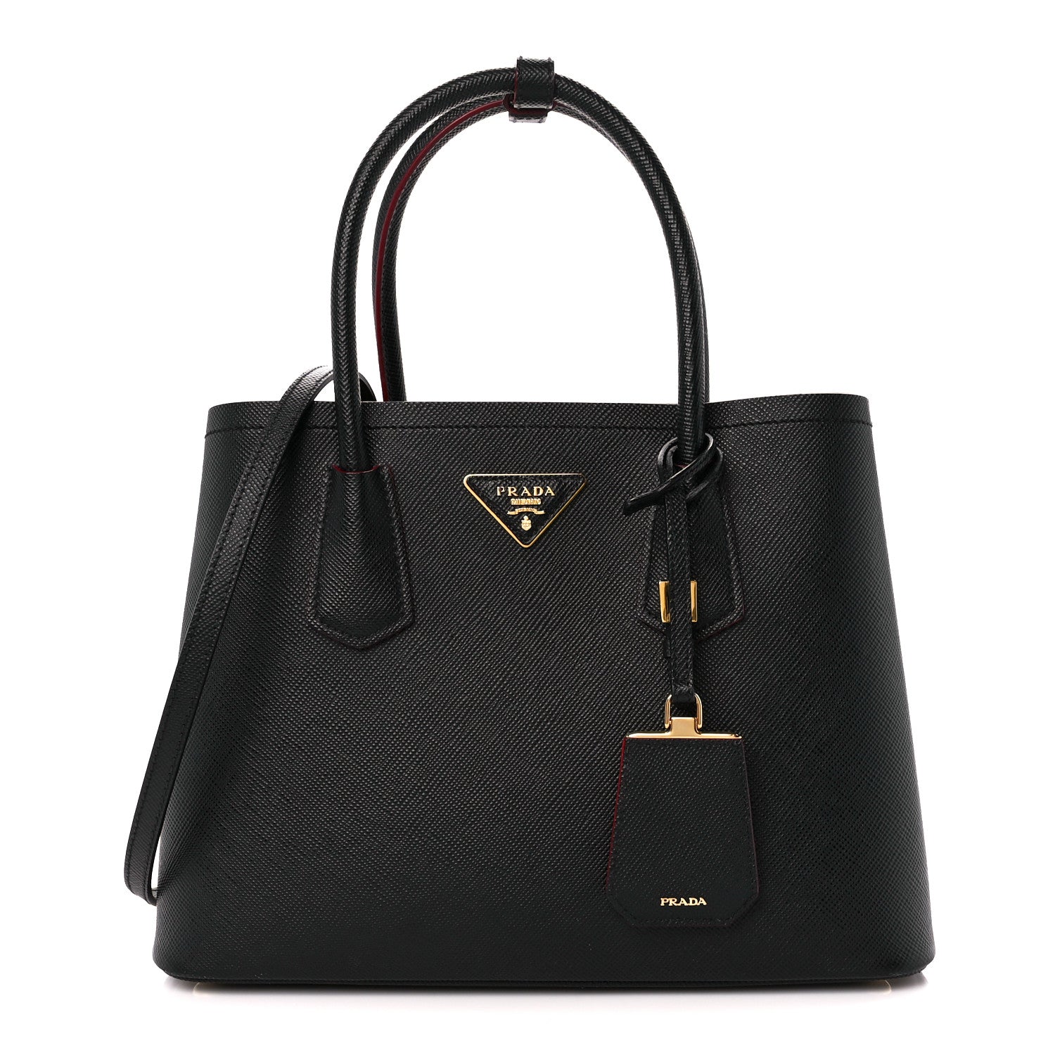 Prada Saffiano Cuir Small Double Bag Black Fuoco 1 of 12