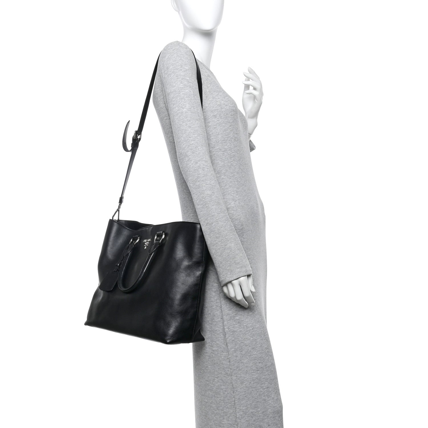 Prada Soft Calf Shopping Tote Black 2 of 14