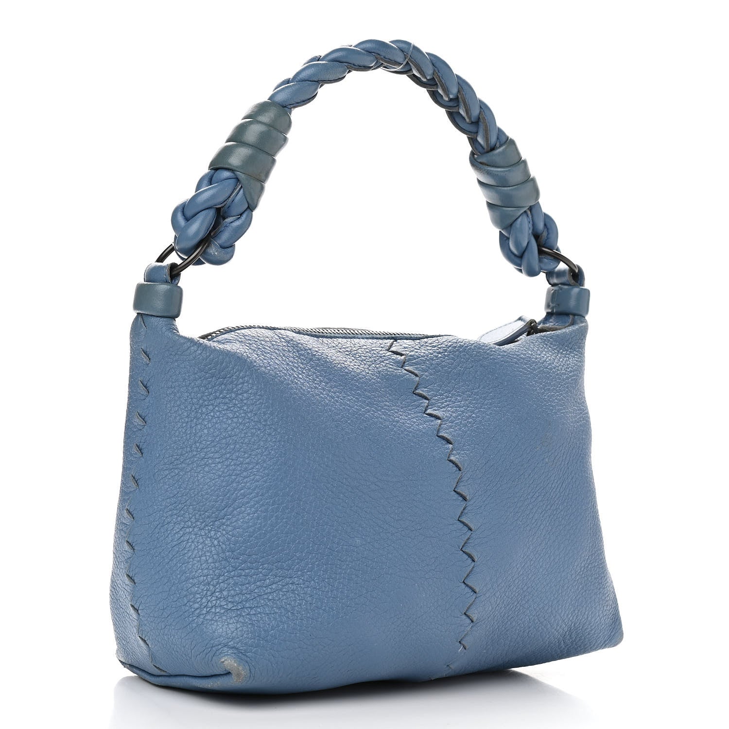 Bottega Veneta Cervo Deerskin Braided Shoulder Bag Blue 3 of 14
