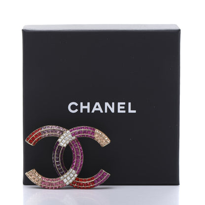 Chanel Baguette Crystal CC Brooch Gold Fuchsia Purple 5 of 5