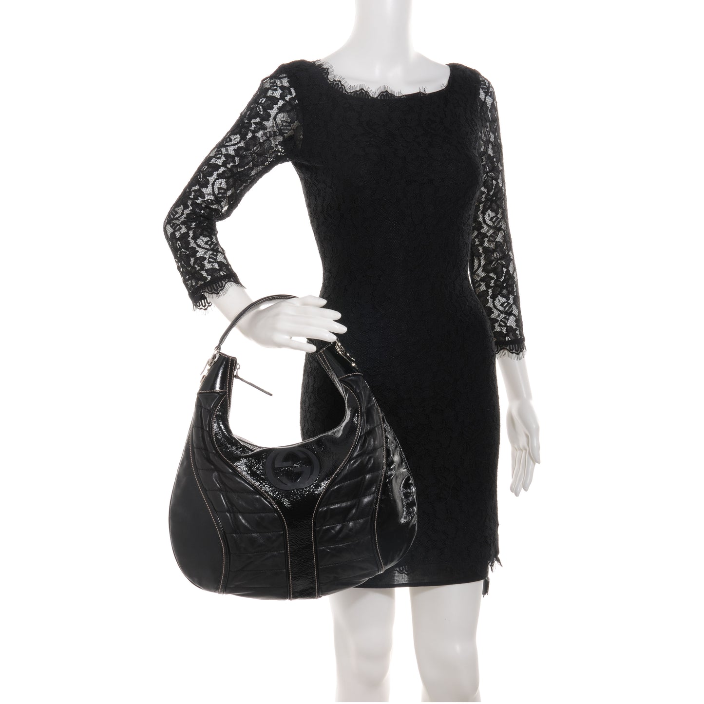 Patent Leather Medium Snow Glam Hobo Black