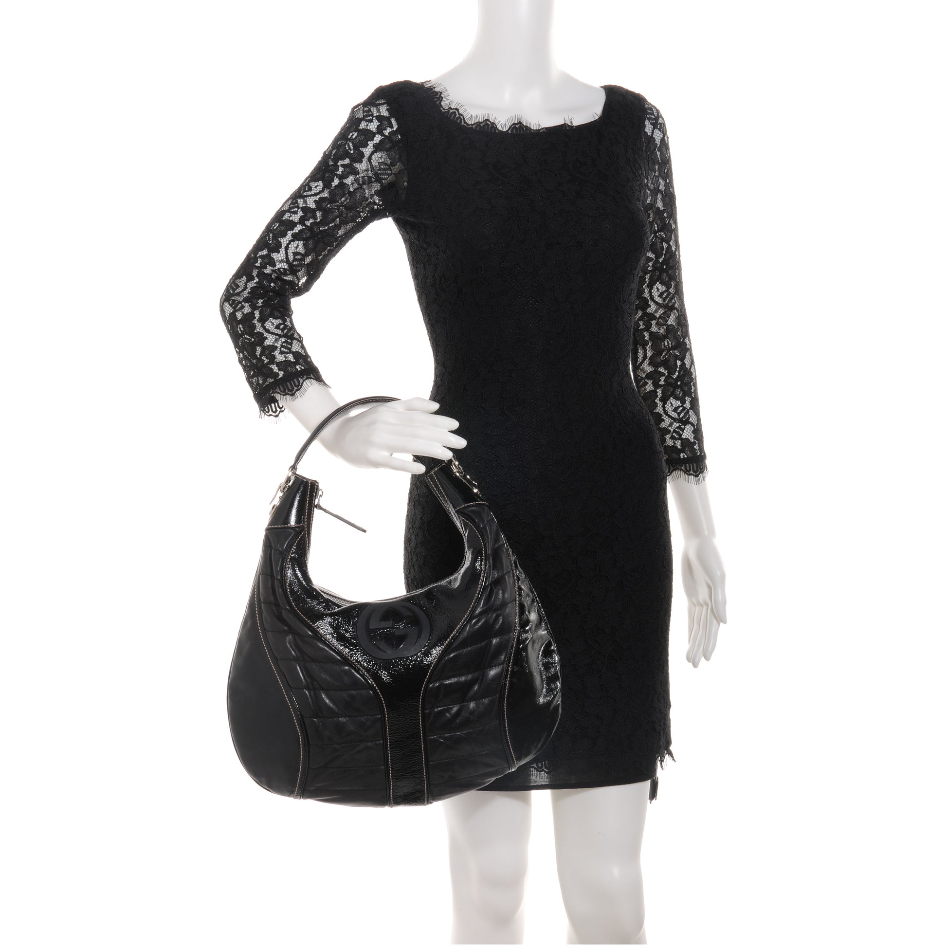 Gucci Patent Leather Medium Snow Glam Hobo Black 2 of 7