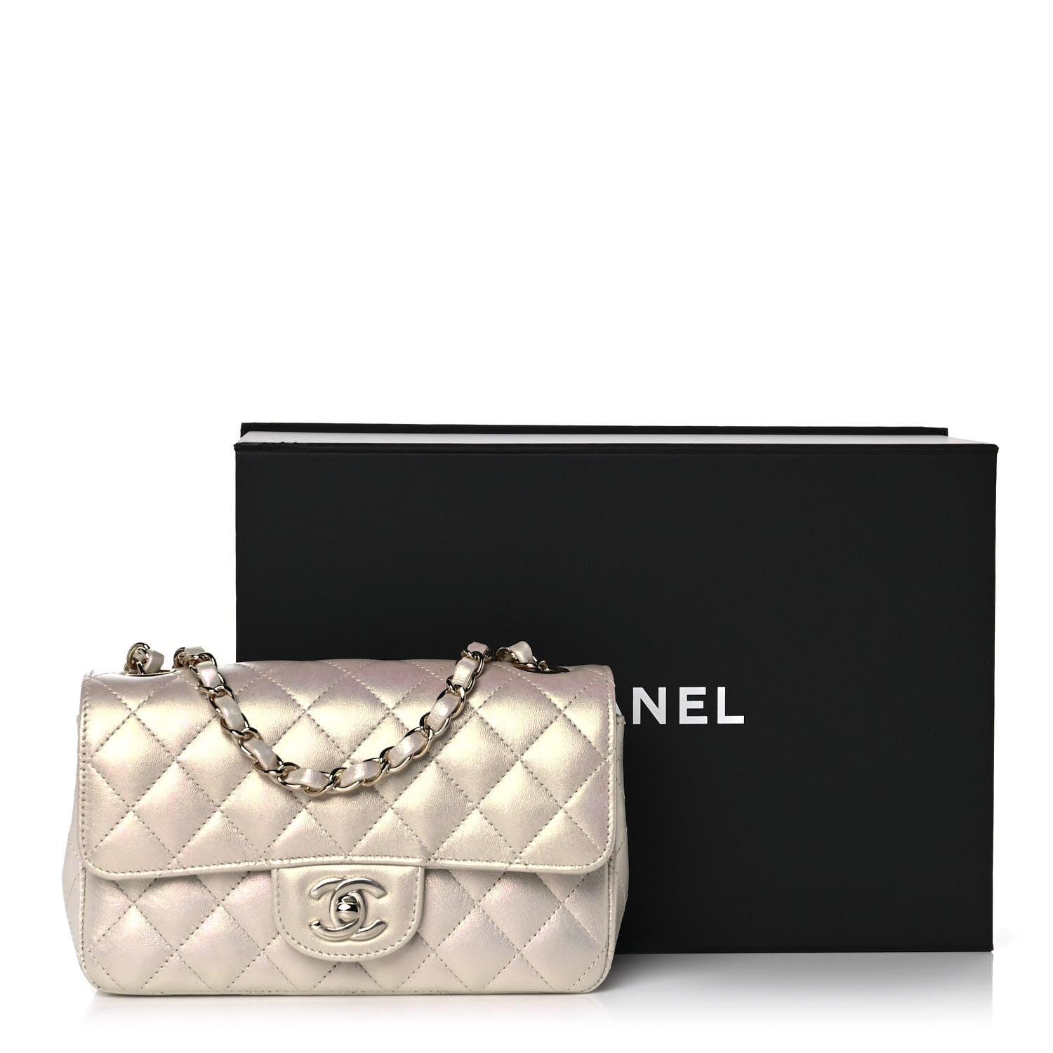 Chanel Iridescent Lambskin Quilted Mini Rectangular Flap Ivory 12 of 12
