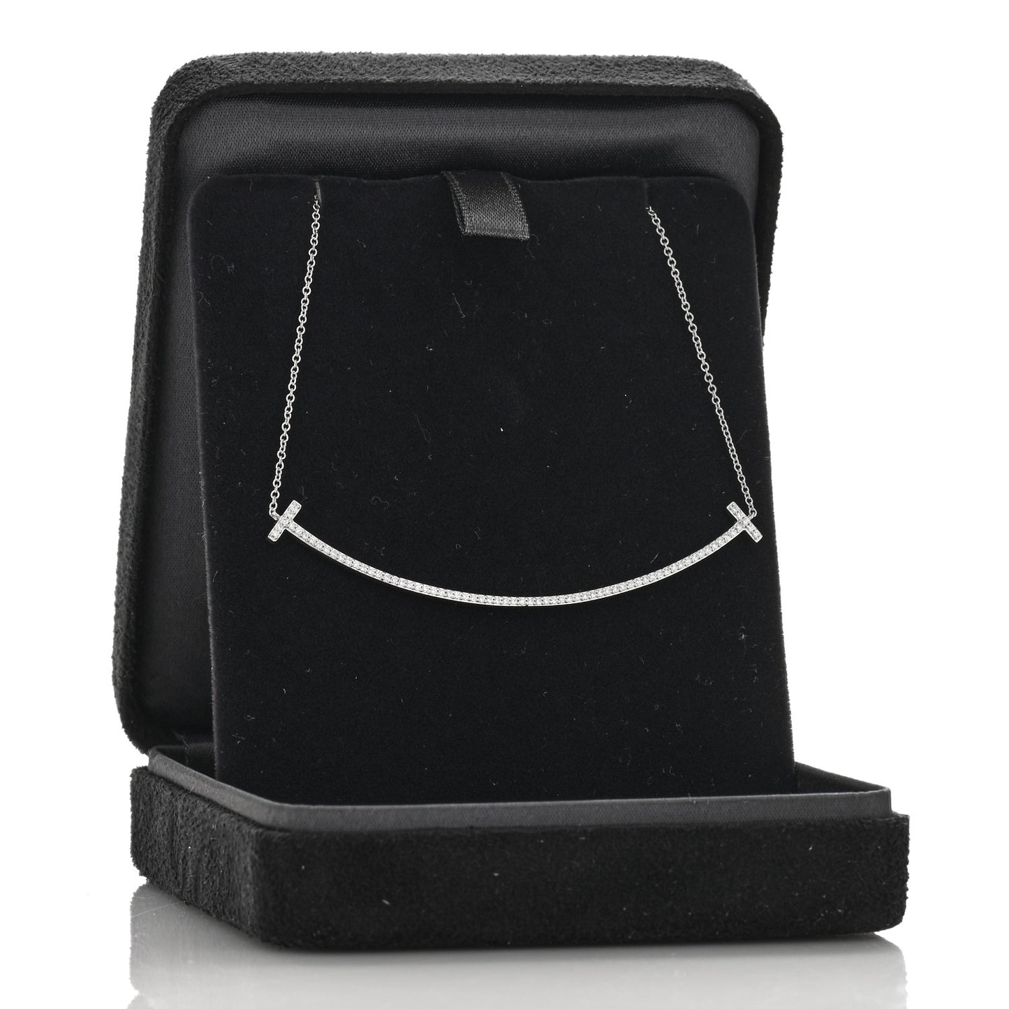 18K White Gold Diamond Large T Smile Pendant Necklace