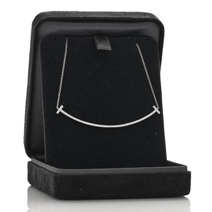 Tiffany 18K White Gold Diamond Large T Smile Pendant Necklace 4 of 4