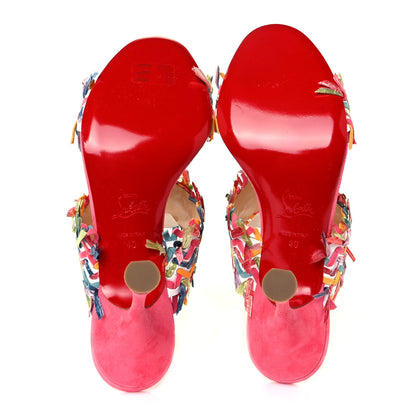 Christian Louboutin Nappa Velvet Suede Raffia Meroine 85 Sandals 40 Multicolor 5 of 8