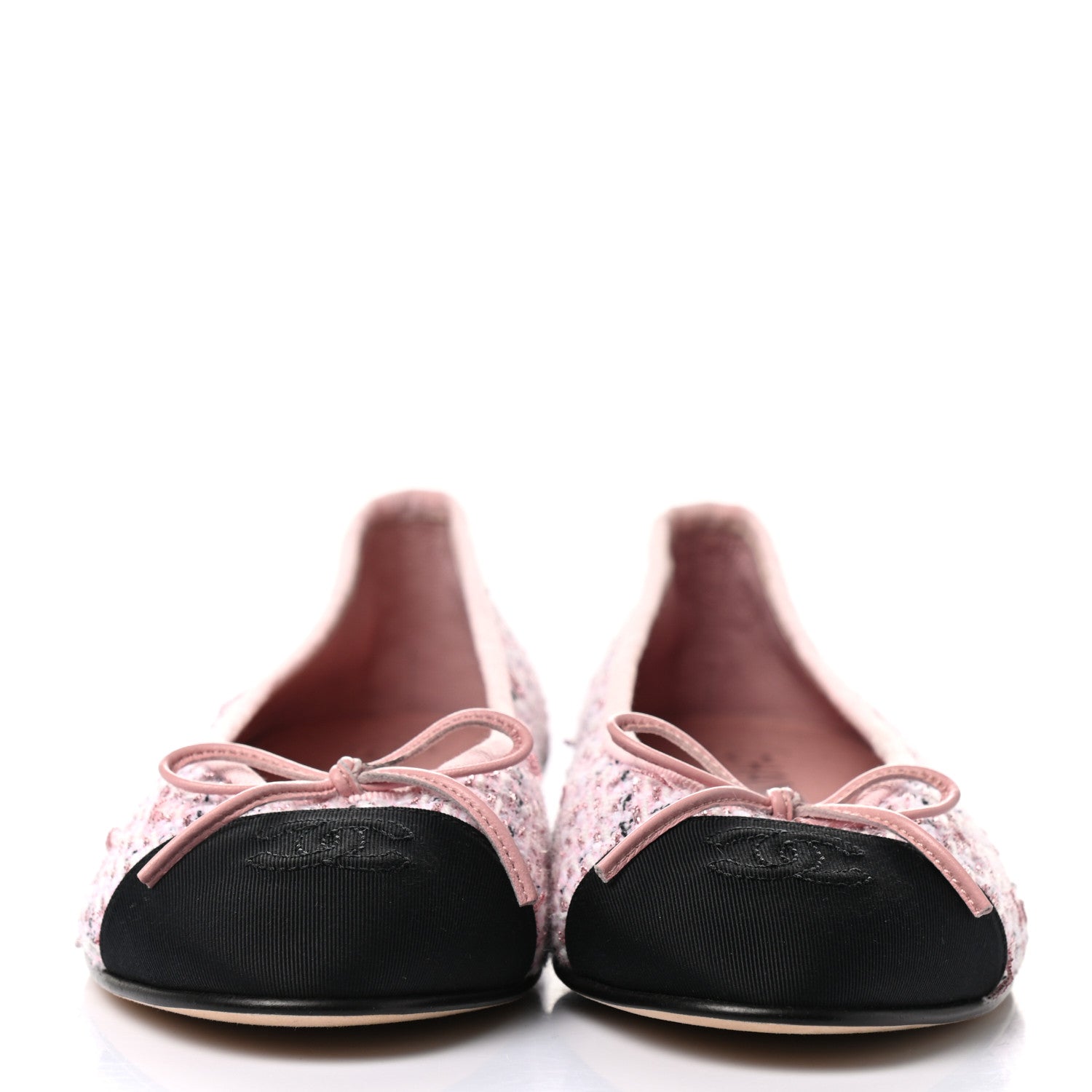 Chanel Tweed Grosgrain Cap Toe Ballerina Flats 37.5 Pink Black 2 of 8