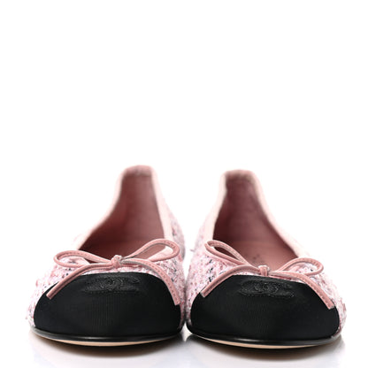 Chanel Tweed Grosgrain Cap Toe Ballerina Flats 37.5 Pink Black 2 of 8