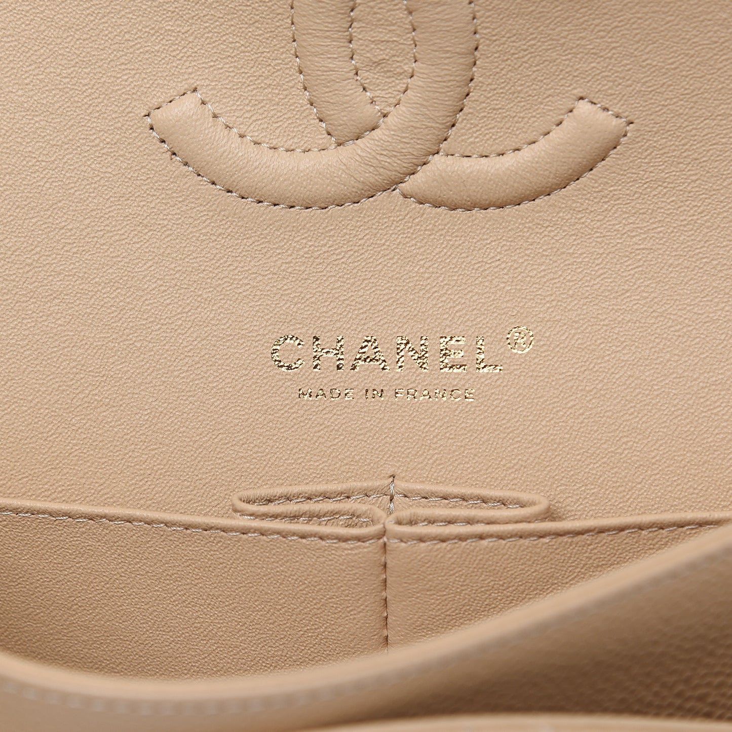Caviar Quilted Medium Double Flap Light Beige