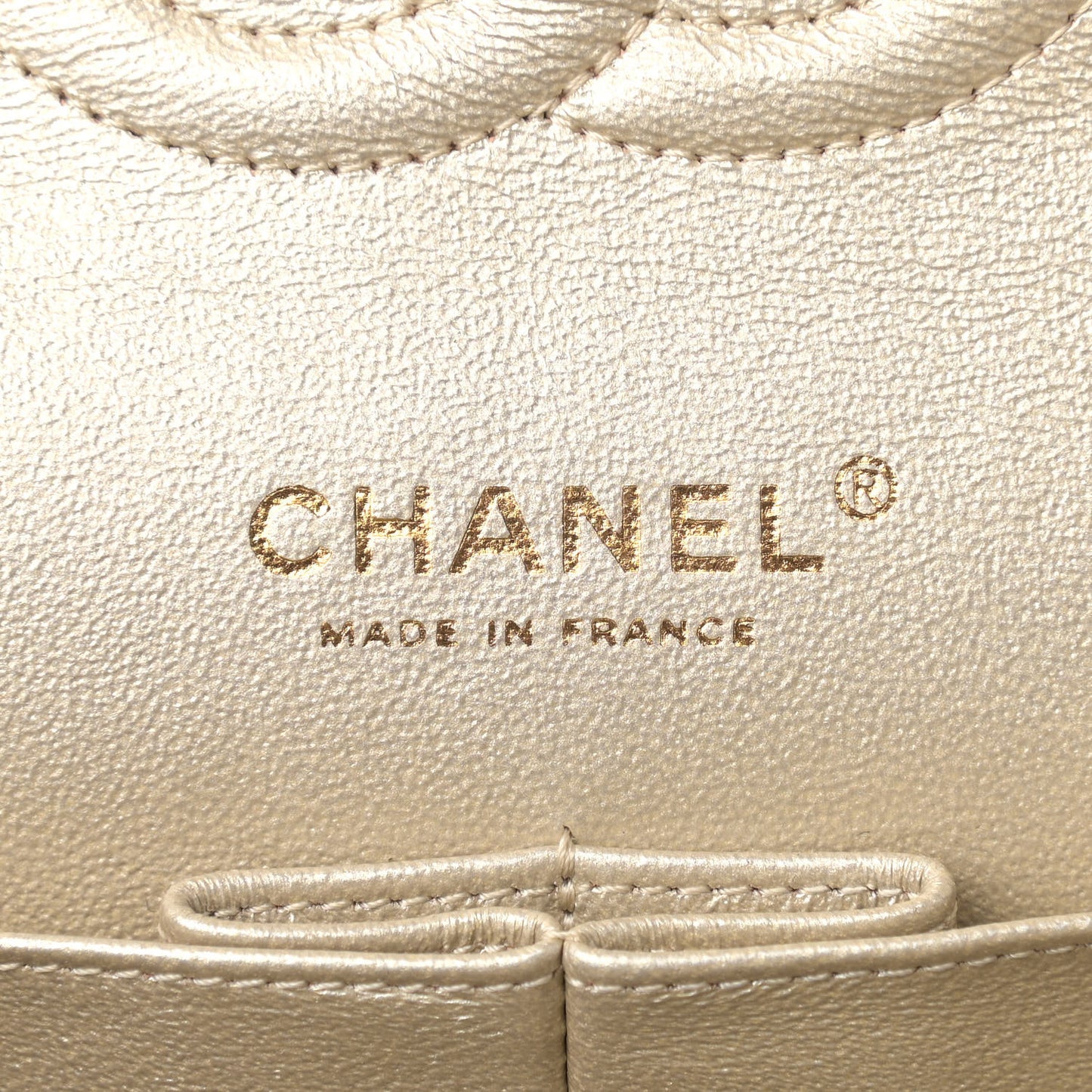 Metallic Lambskin Perforated Medium Double Flap Gold