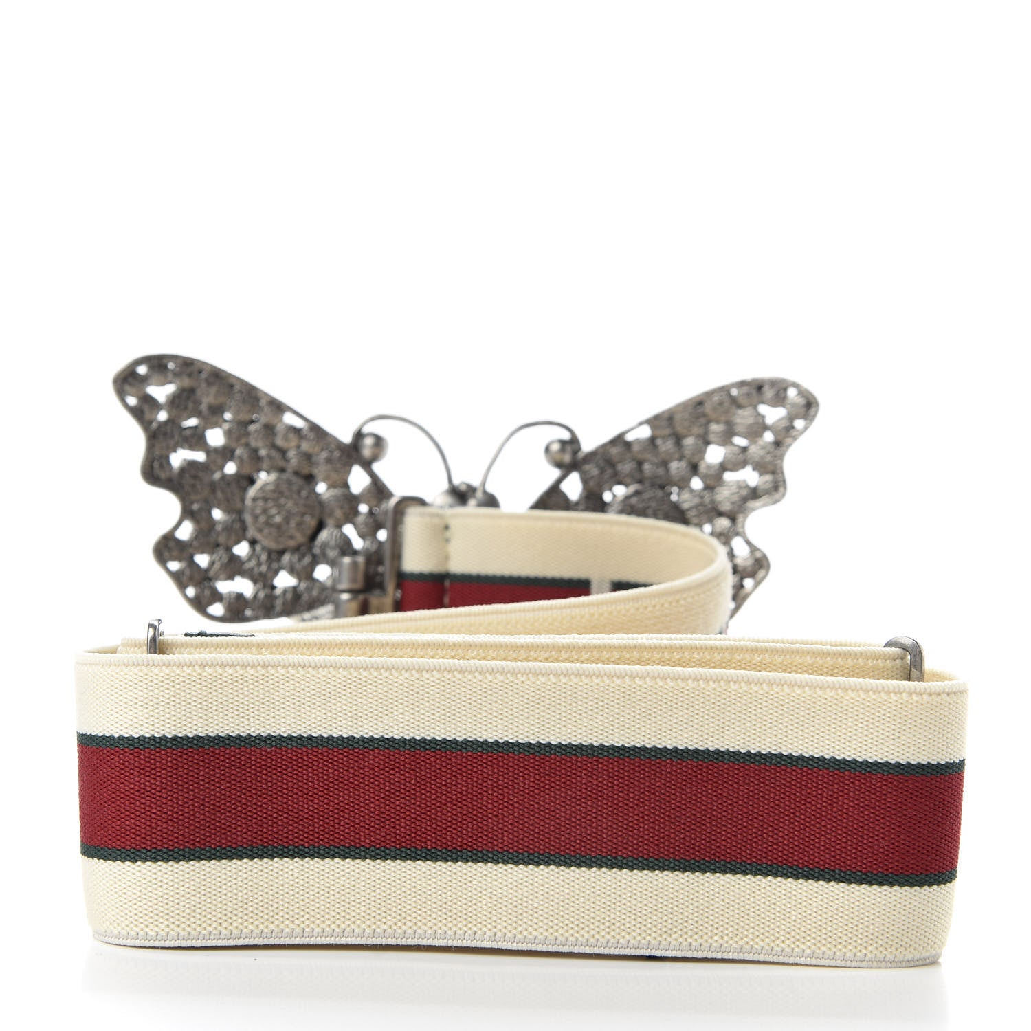 Gucci Jacquard Crystal Stripe Butterfly Belt 80 32 White 2 of 5