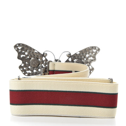 Gucci Jacquard Crystal Stripe Butterfly Belt 80 32 White 2 of 5