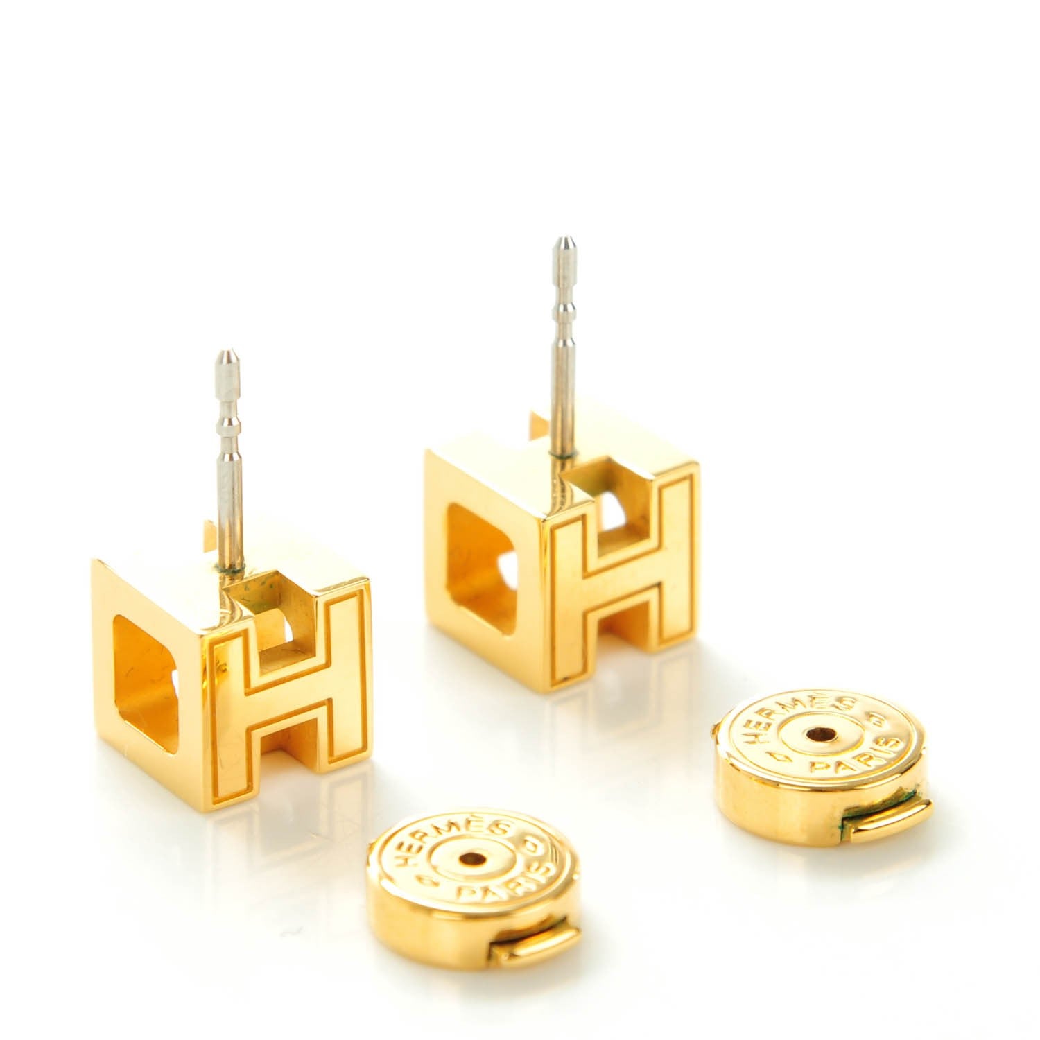Hermes Gold Lacquered Cage d'H Earrings Marine 3 of 5