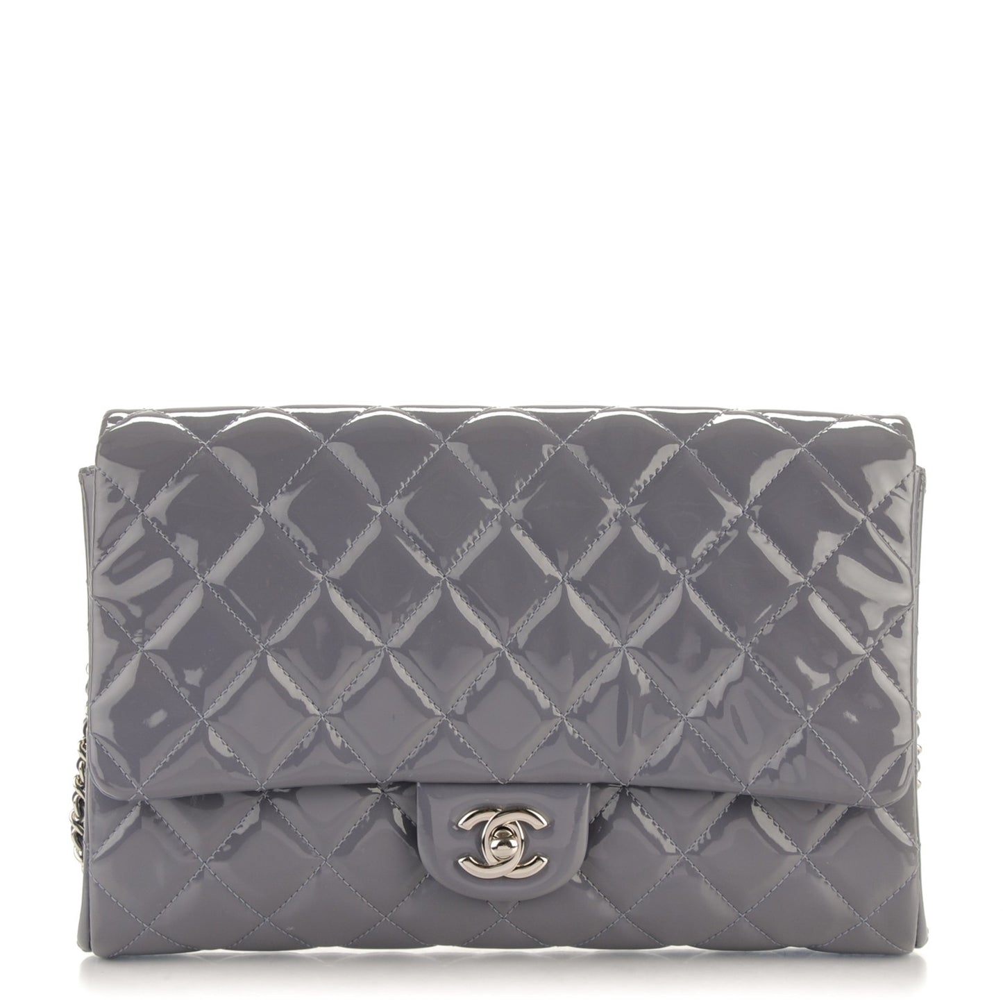 Patent Quilted Clutch with Chain Flap Lavender