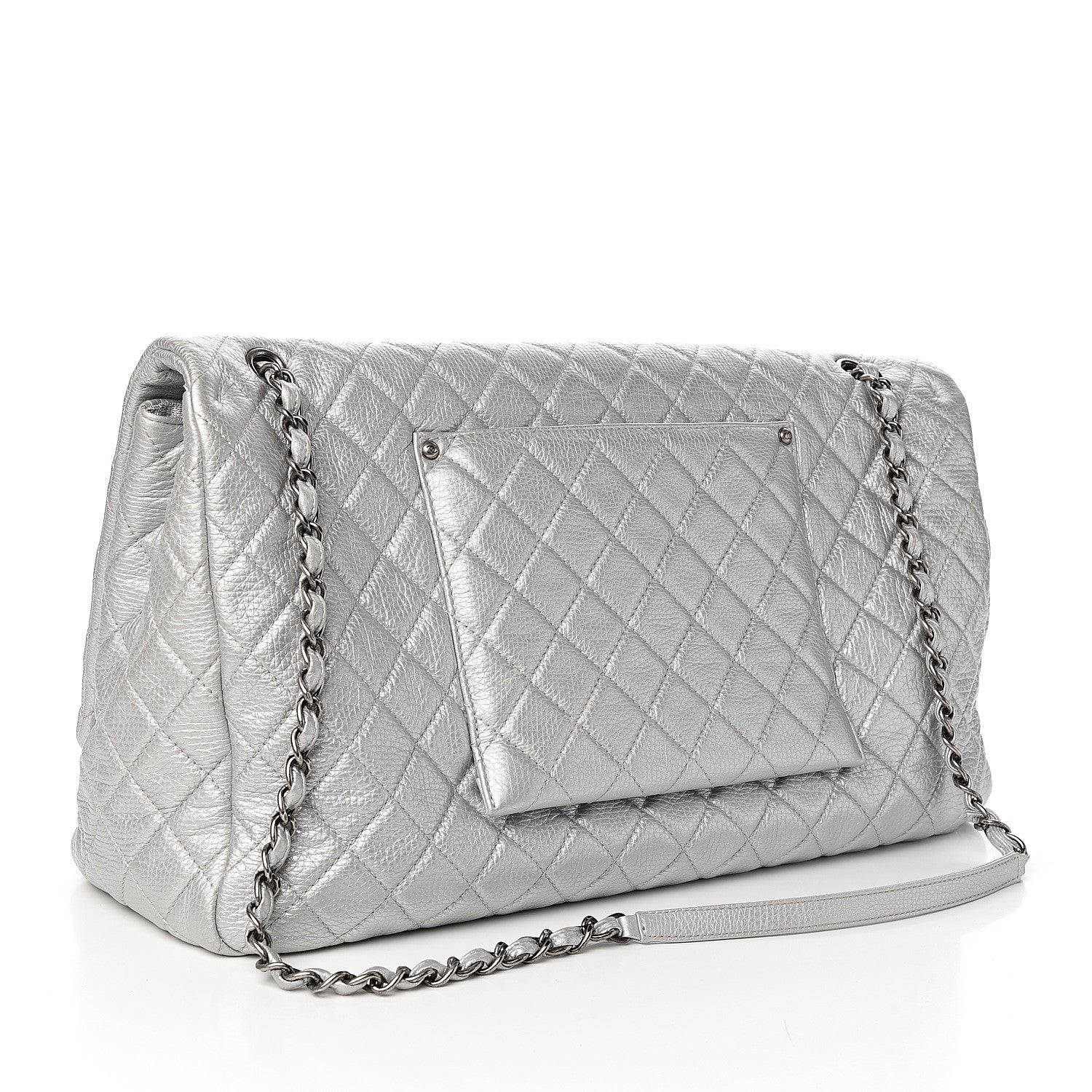 Chanel Metallic Calfskin Quilted XXL Travel Flap Bag Silver 2 of 9