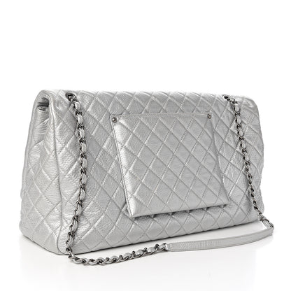 Chanel Metallic Calfskin Quilted XXL Travel Flap Bag Silver 2 of 9